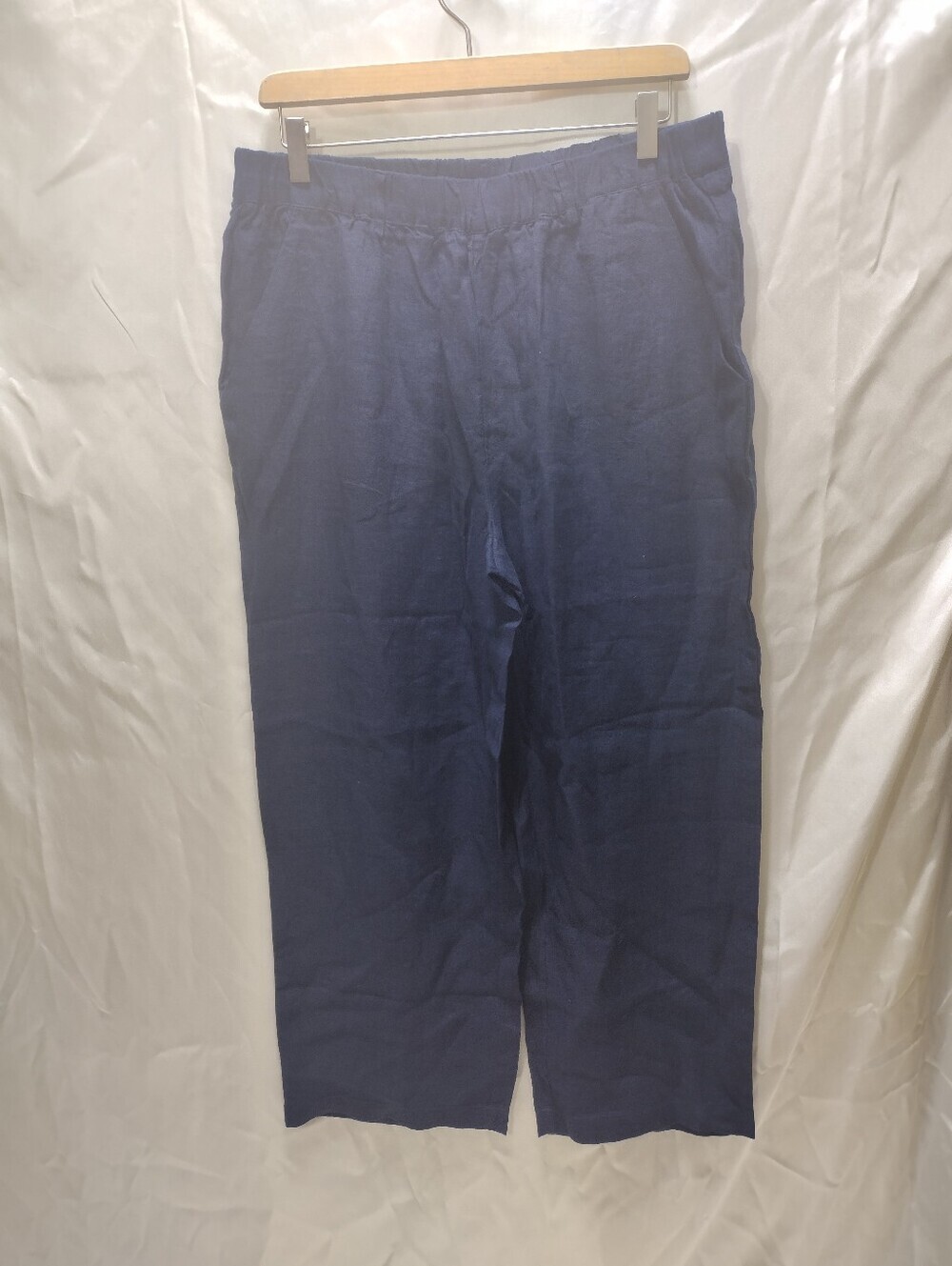 Quince Navy Blue Cropped Linen Pull On Pants Euro Summer Coastal Classic size L